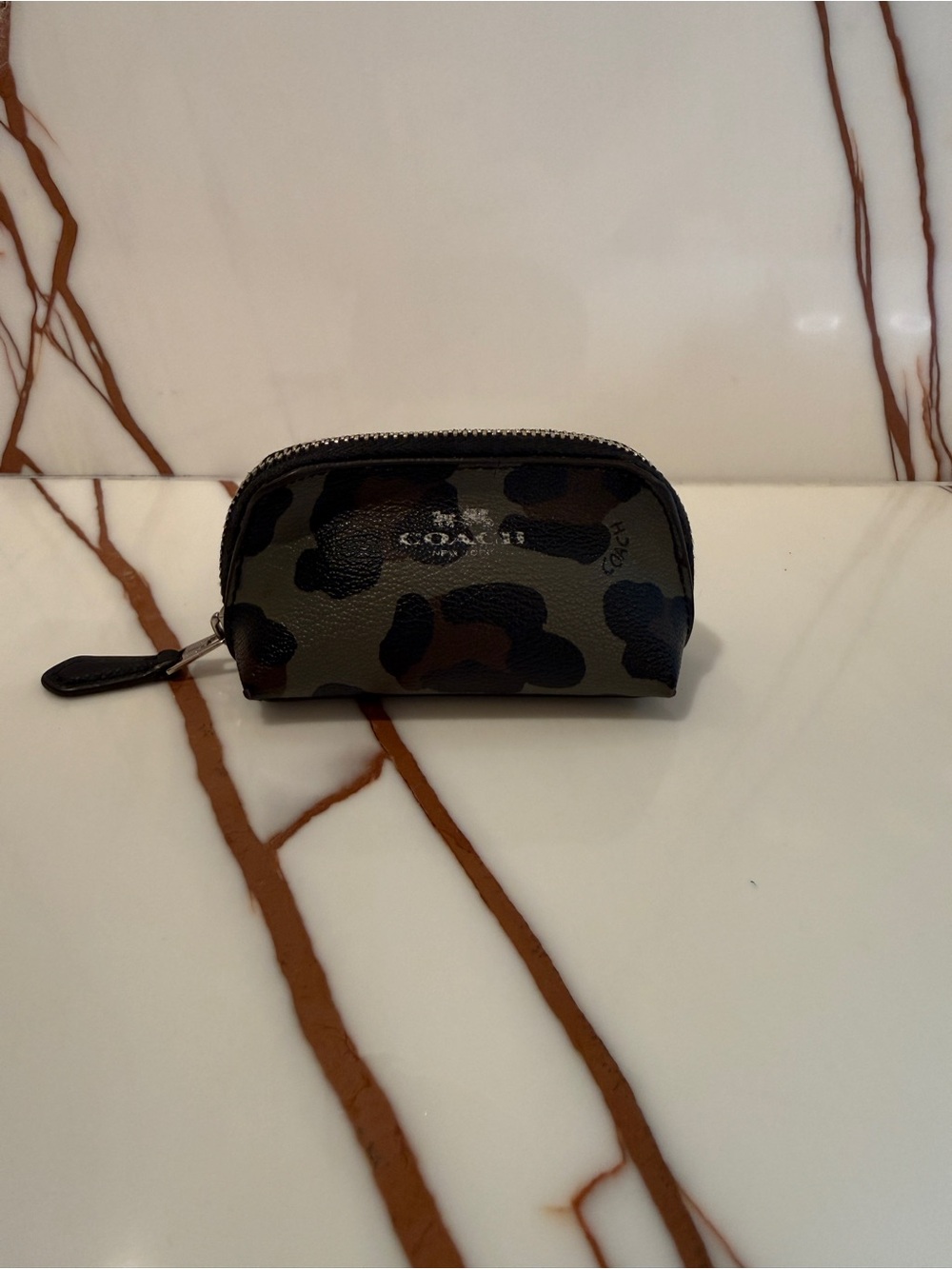 Coach Camo Leather Coin Pouch - Olive and Black
